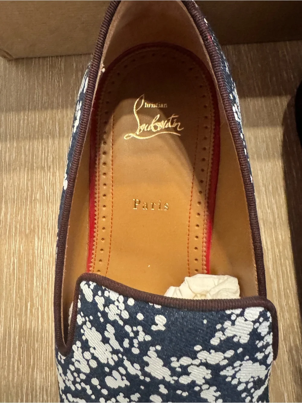 Christian Louboutin Navy Loafers with White Splatter